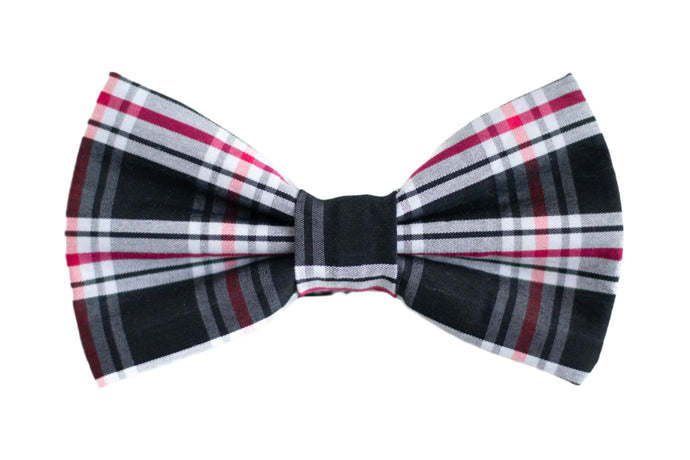 black red & white plaid bow tie