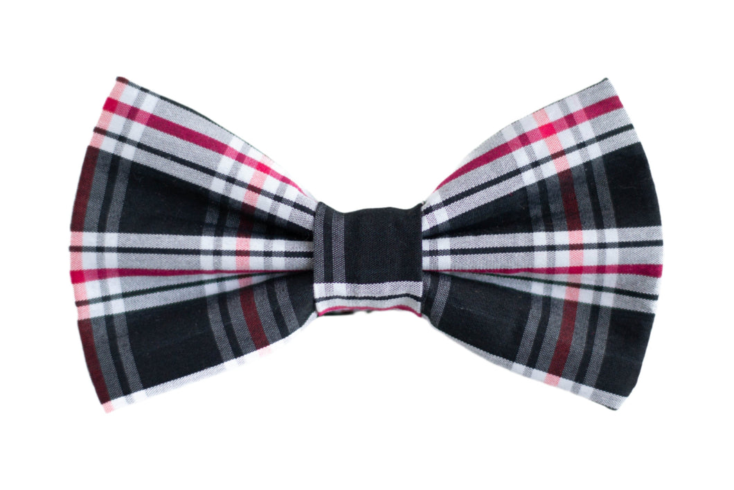 black red & white plaid bow tie