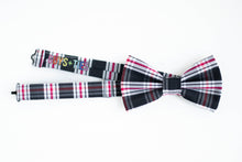 Load image into Gallery viewer, black red &amp; white plaid bow tie