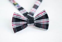 Load image into Gallery viewer, black red &amp; white plaid bow tie