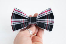 Load image into Gallery viewer, black red &amp; white plaid bow tie