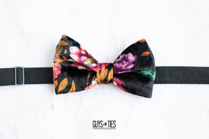 black moody floral velvet bow tie