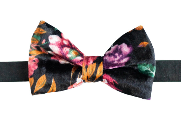 black moody floral velvet bow tie