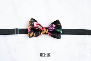 black moody floral velvet bow tie