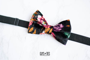 black moody floral velvet bow tie