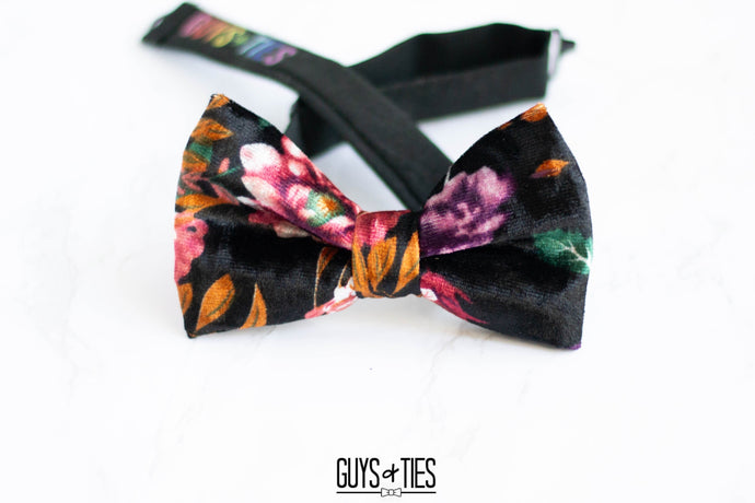 black moody floral velvet bow tie