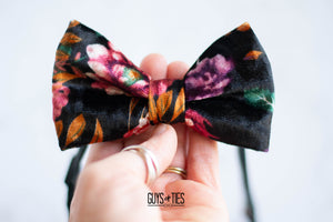 black moody floral velvet bow tie