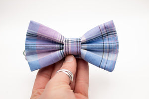 blue + purple plaid bow tie