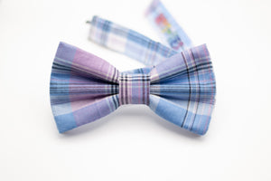 blue + purple plaid bow tie