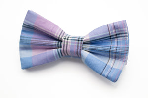 blue + purple plaid bow tie