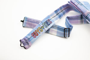 blue + purple plaid bow tie