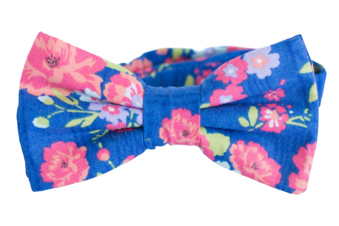 blue floral bow tie