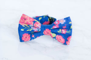 blue + coral floral bow tie