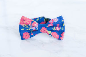 blue + coral floral bow tie