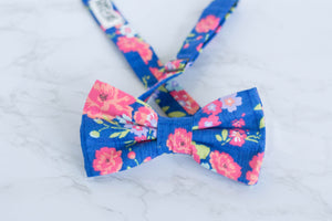 blue + coral floral bow tie