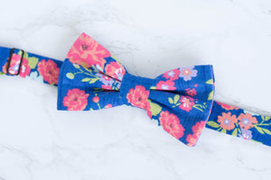 blue + coral floral bow tie