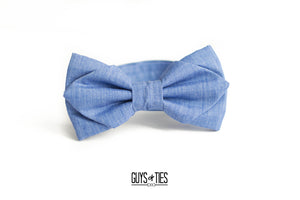 blue chambray diamond point bow tie