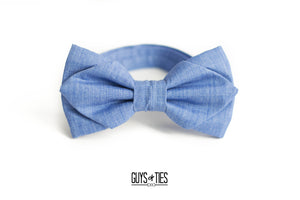 blue chambray diamond point bow tie