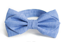 Load image into Gallery viewer, blue chambray diamond point bow tie