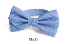 Load image into Gallery viewer, blue chambray diamond point bow tie