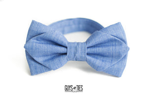 blue chambray diamond point bow tie