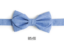 Load image into Gallery viewer, blue chambray diamond point bow tie