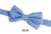 Load image into Gallery viewer, blue chambray diamond point bow tie