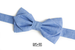 blue chambray diamond point bow tie