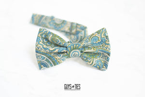 olive green + dusty blue paisley bow tie