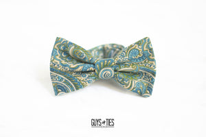 olive green + dusty blue paisley bow tie