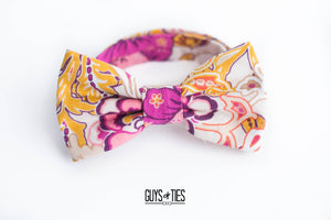 bohemian floral gold magenta bow tie