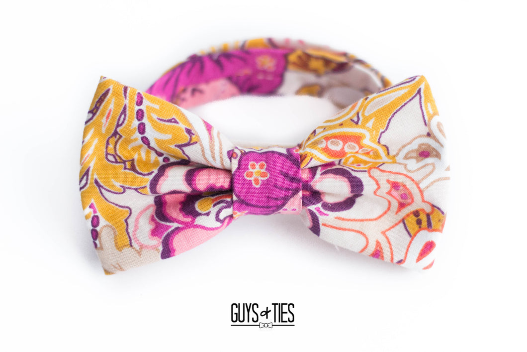 bohemian floral gold magenta bow tie