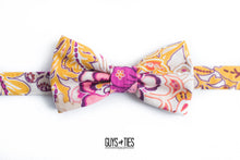 Load image into Gallery viewer, bohemian floral gold magenta bow tie