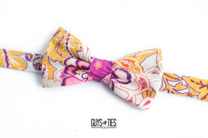 bohemian floral gold magenta bow tie