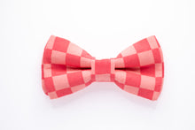 Load image into Gallery viewer, bright red + pink checkered dog bow tie