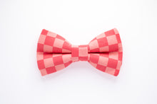 Load image into Gallery viewer, bright red + pink checkered dog bow tie