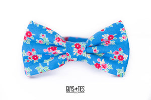 bright blue + red tiny floral bow tie