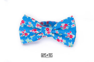 bright blue + red tiny floral bow tie