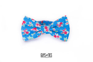 bright blue + red tiny floral bow tie