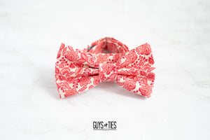 bright red floral on ivory bow tie