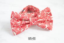 Load image into Gallery viewer, bright red floral on ivory bow tie