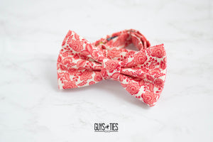 bright red floral on ivory bow tie