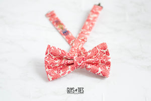 bright red floral on ivory bow tie