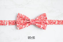 Load image into Gallery viewer, bright red floral on ivory bow tie