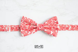 bright red floral on ivory bow tie