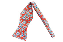 Load image into Gallery viewer, red paisley self tie bow tie