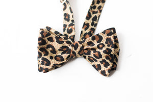 brown cheetah print self tie bow tie