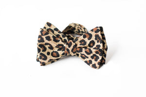 brown cheetah print self tie bow tie