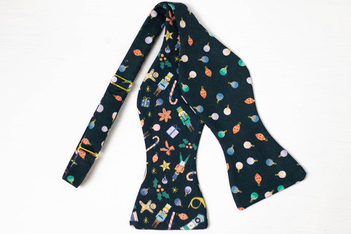 navy blue novelty Christmas self tie bow tie