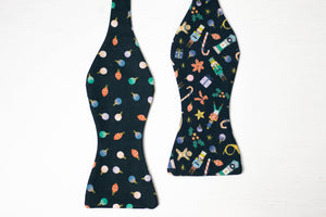 navy blue novelty Christmas self tie bow tie